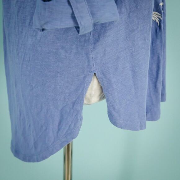 Soft Surroundings Size Small S Blue Floral Embroidered Button Cotton Knit Top - Picture 3 of 7